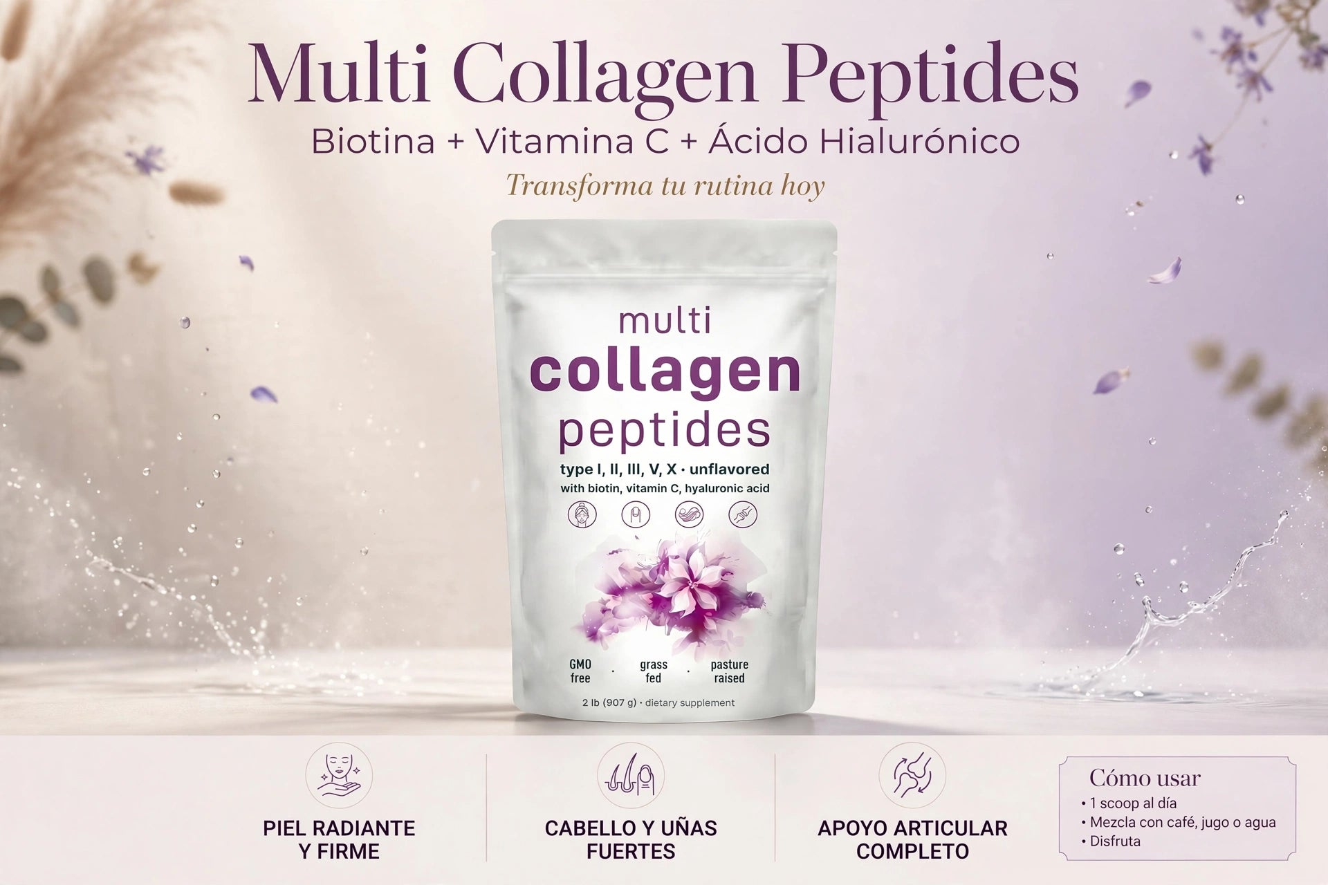 Multi Collageno Peptides + Biotina + Vitamina C + Hialurónico