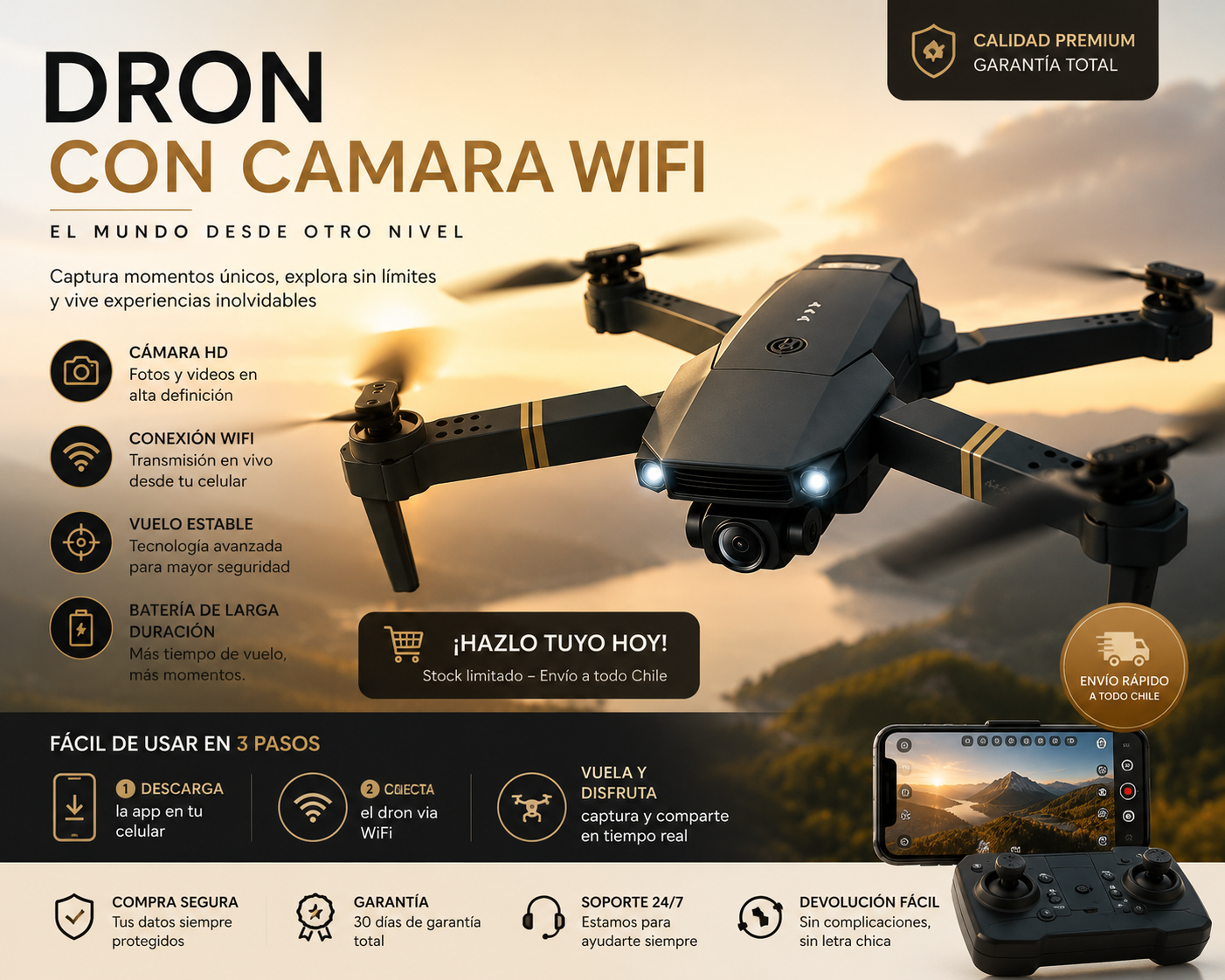 Dron Plegable Con Camara Wifi Hd Fpv