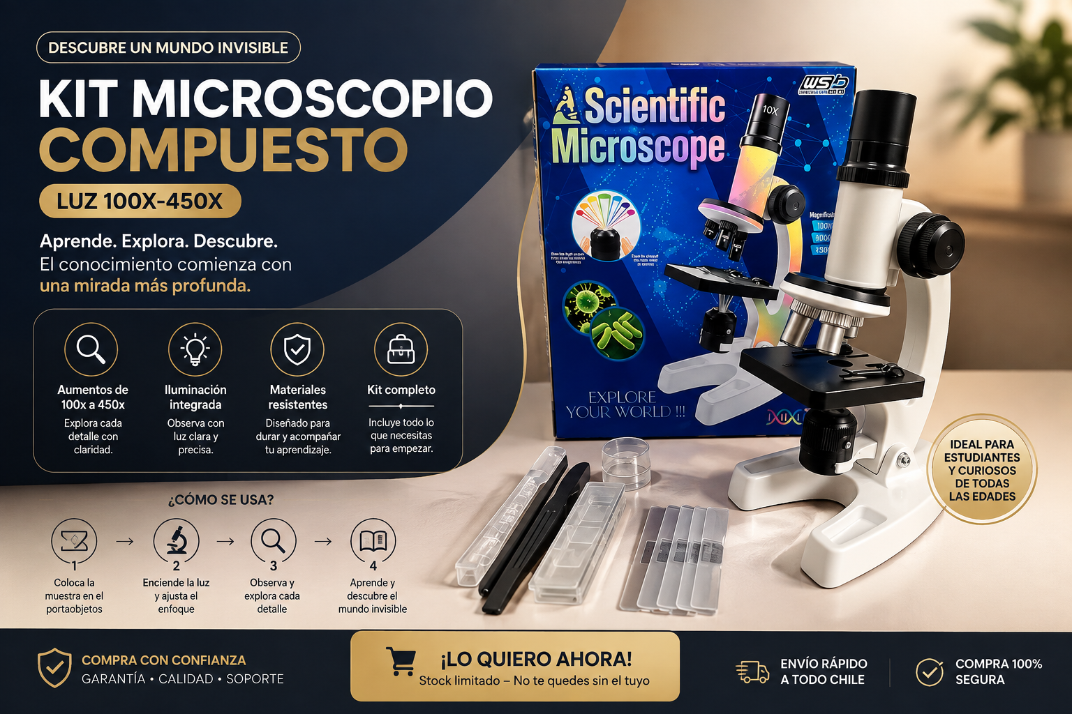 Kit Microscopio Compuesto Luz
